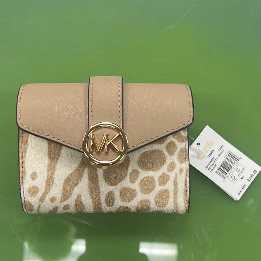 Michael Kors Tan and Cream Wallet with Giraffe Print